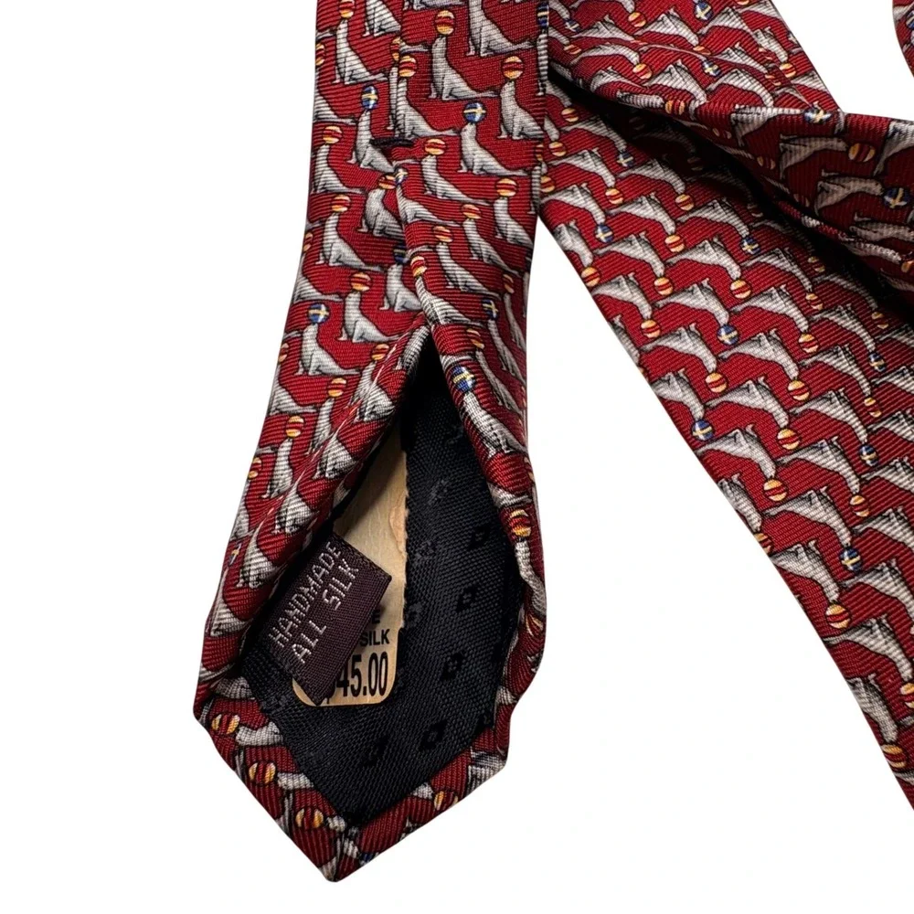 Museum Artifacts Mens Silk Tie Red‎ Seal Novelty Animal Print Handmade Necktie